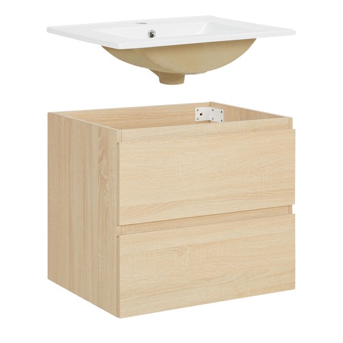 Badmöbel Set Waschbecken 60 cm Unterschrank Eiche Spiegel Waschtisch Homestyle4u - Bild 6 von 8