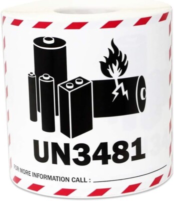 Étiquettes D'expédition UN3481 Pour Batteries Lithium - 3,25 X 4,25 Pouces - Rouleau De 500 - Neuf