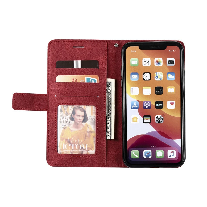 Splice Leather Wallet Flip Case Cover For iPhone 13 Pro 12 XR XS Max X 7 8 Plus - Image 2 of 4