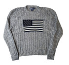 Polo Ralph Lauren Vintage 90s USA Flag Gray Knit Pullover Jumper Sweater L XL