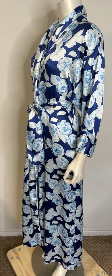 Bata Larga Vintage Christian Dior Saks Azul Floral S M Punto Cinturón Foto 3 de 4