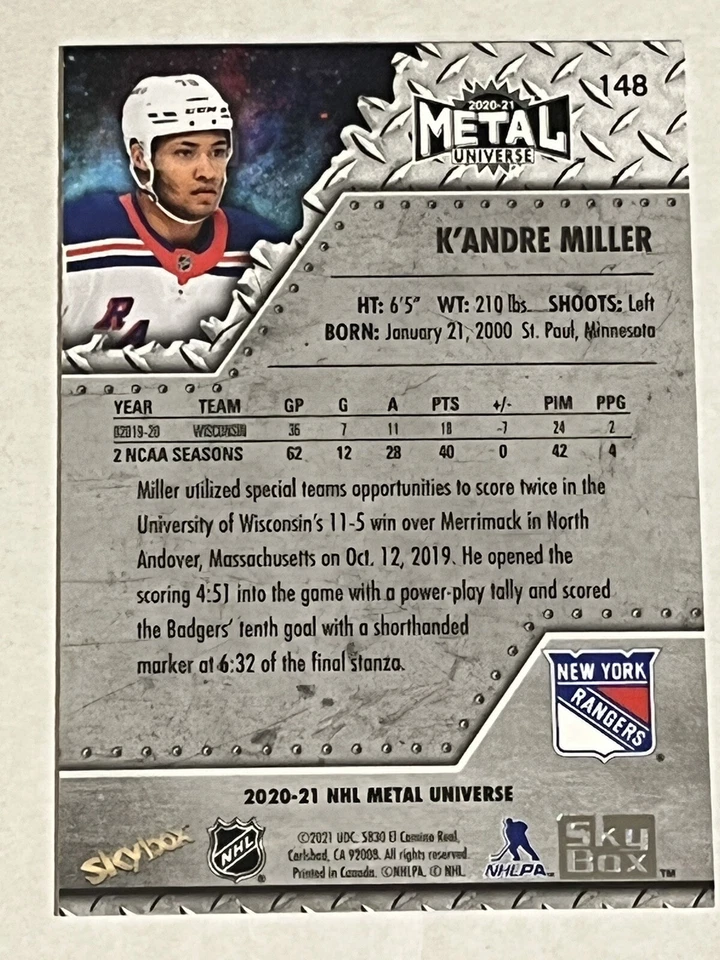 2020 Skybox Metal Universe Rookies Blue Spectrum K'andre Miller #148 Rookie RC - Image 3 of 4