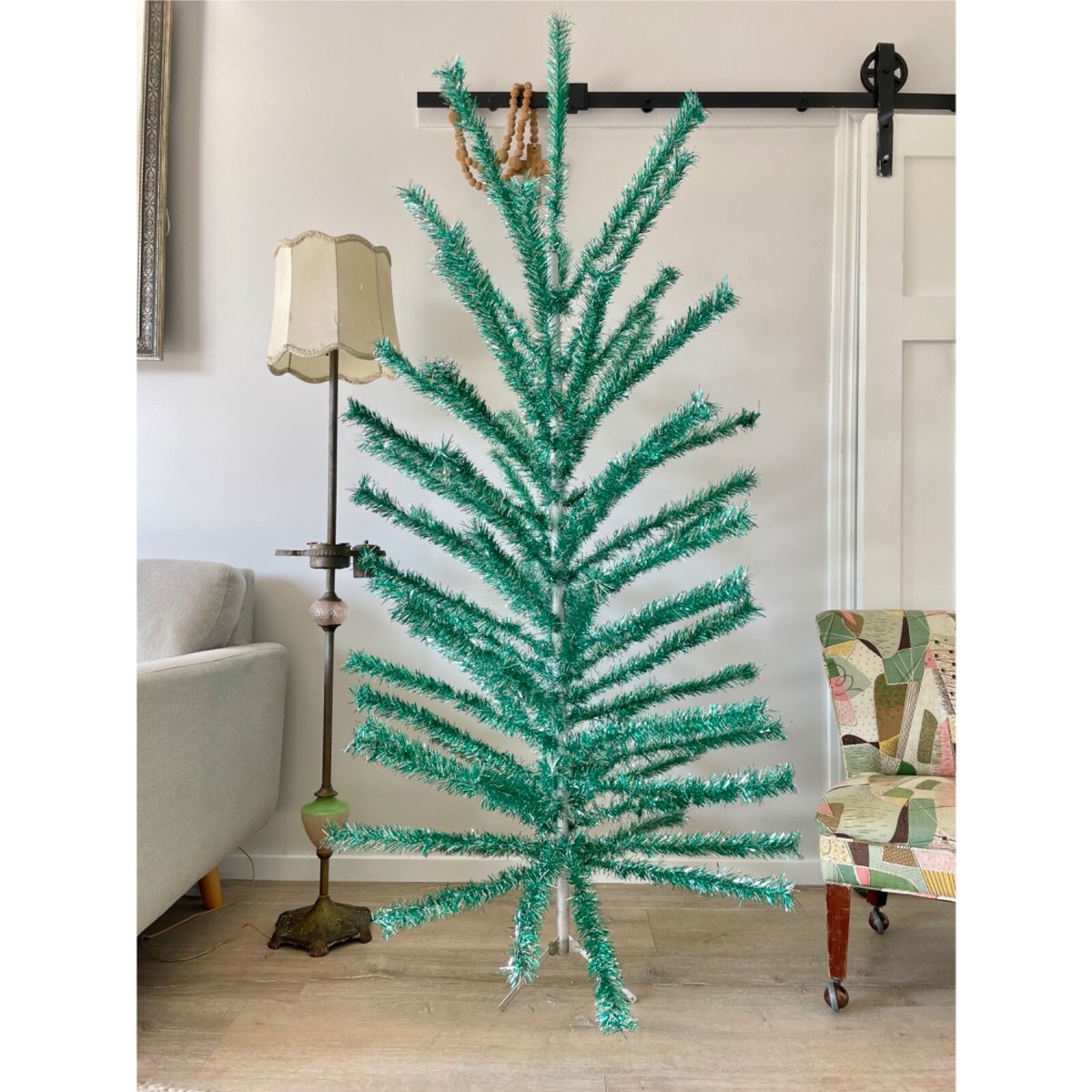 Turquoise green 6 foot Midcentury modern Aluminum Christmas tree