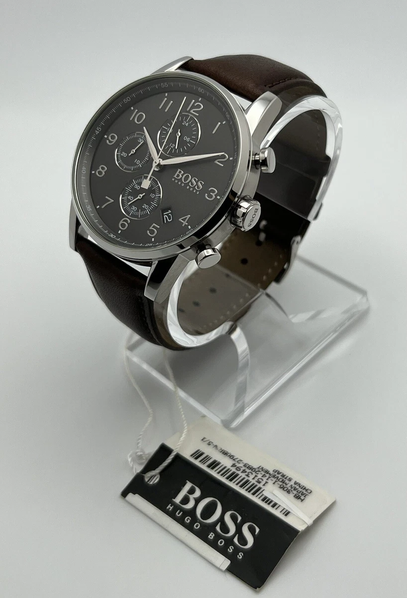 Hugo Boss Men s Watch 1513494 Quartz Chronograph Gray Dial Brown Leather 44mm