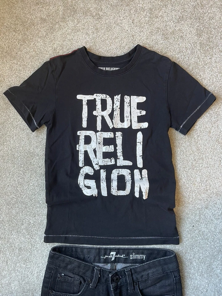 7 for all mankind Black Boy Jeans Sz 8 & Sz Small True Religion Tshirt. Set Of 2 - Image 3 of 4