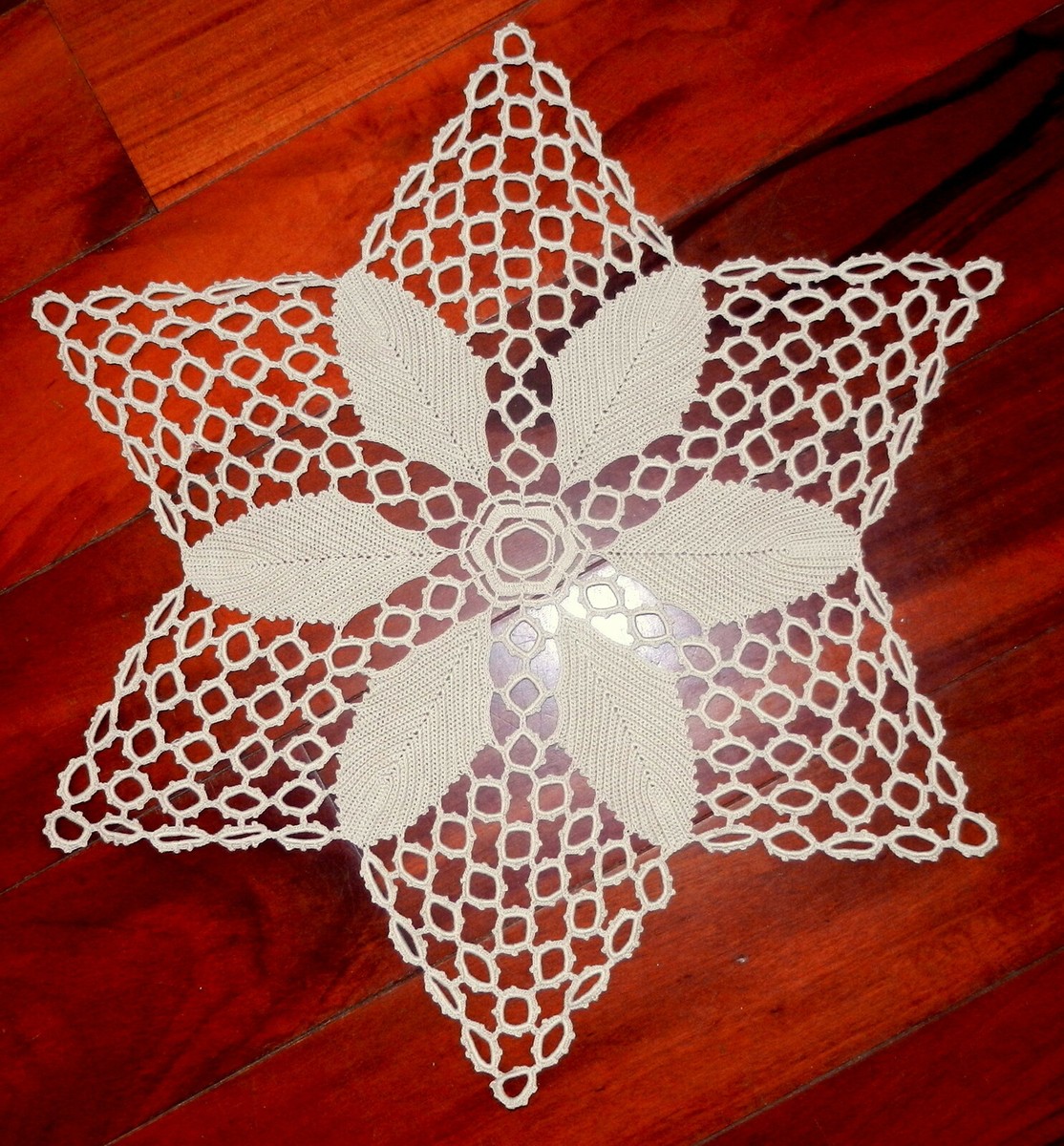 Vintage 6 Point Star Hand Crochet Doily 20.5