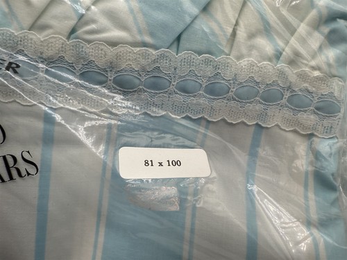 VINTAGE WEST POINT PEPPERELL FULL SHEET SET BLUE/WHITE STRIPE FLAT FITTED PILL - Picture 10 of 17