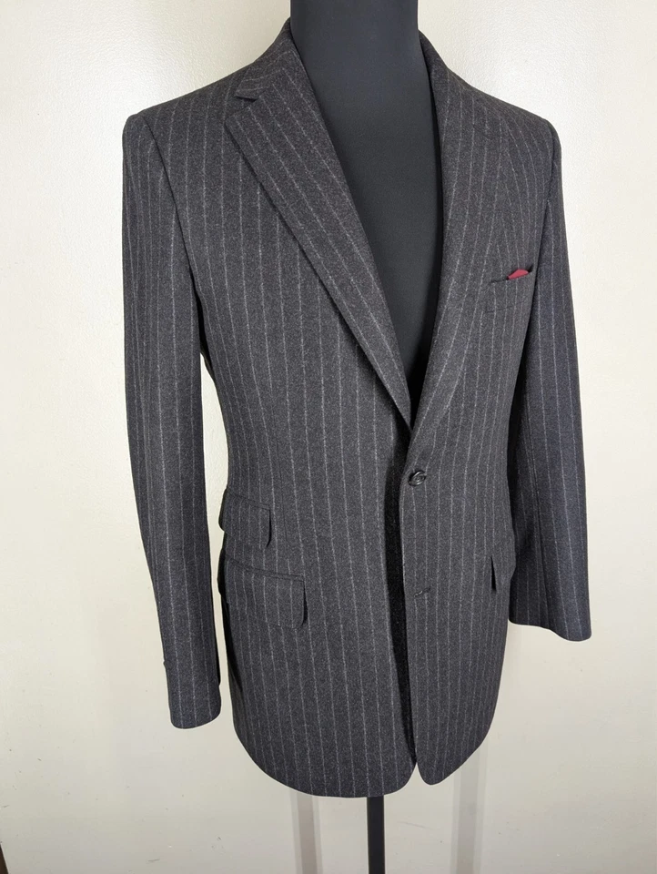 Traje Paul Stuart 100% Lana Pura Gris - Pantalones Planos Frontales - Talla 37 Largo EE. UU. Foto 2 de 4