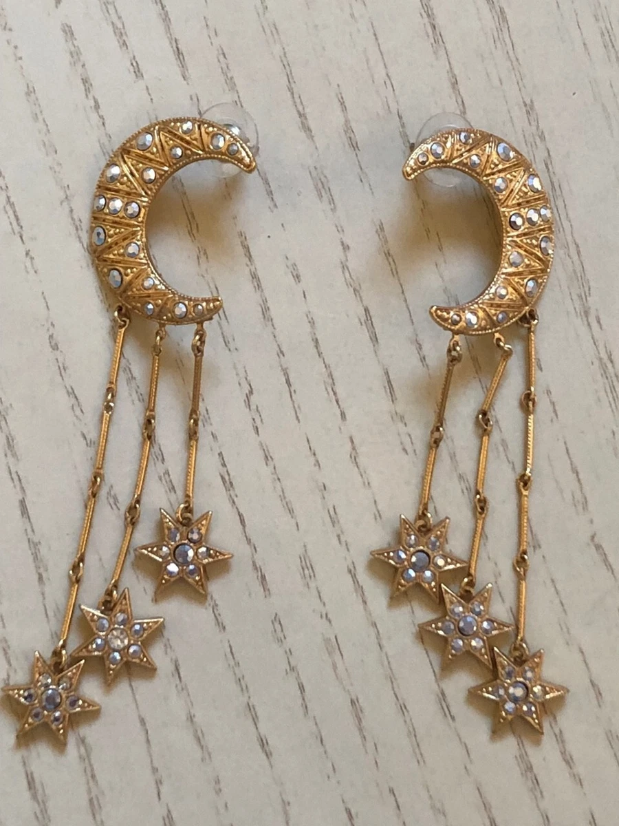 KIRKS FOLLY Moon and Dangling Star Earrings Vintage Gold Finish