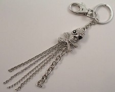 Rhinestone Bling Crystal Skull Silver Tone Dangle Charm Key Chain PUrse Fob
