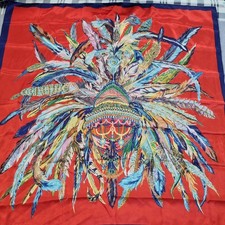 Mosi Silky 34" Square Scarf Headress Feathers red Colourful Rainbow
