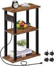 Small Narrow Side Table with Charging Stat, Skinny End Table