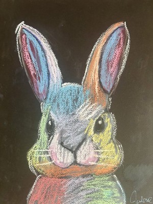Bad Bunny - Original Oil Pastel Abstract Rabbit 9x12