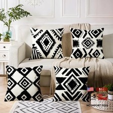 Modern Geometric Throw Pillow Covers, 18x18 inch, Set of 4, Black and White