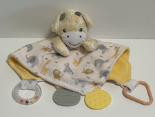 Giraffe Snuggle Teether Rattle 12 Security Blanket Lovey Baby Kiss Yellow White