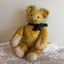 Antique 1920s Golden Mohair Teddy Bear Fully Jointed Hump Back Glass Eyes Unique