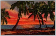 Vtg Linen Postcard Miami Beach Boardwalk Vista Miami Beach, FL 1940s