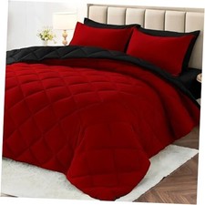 7 Pieces Queen Comforter Set, Reversible Bed in Queen 88"x88" 01 - Red/Black
