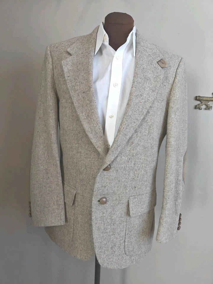 🇺🇲 Vtg Farah Men's 40R Ivory Speckle 2 Button Tweed Sports Coat Blazer  - Image 3 of 4