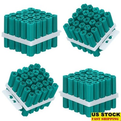 100 Plastic Screw Anchors Drywall 1.25 Inch Hollow Wall Heavy Duty 0.25 Inch New