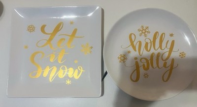 Loblolly Pines White Gold Collection 2 Piece Platter Set Let it Snow Holly Jolly
