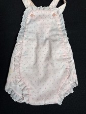 Vintage 80s Baby Girl Romper Sun Suit Overalls 6 Months Pink Roses Ruffle