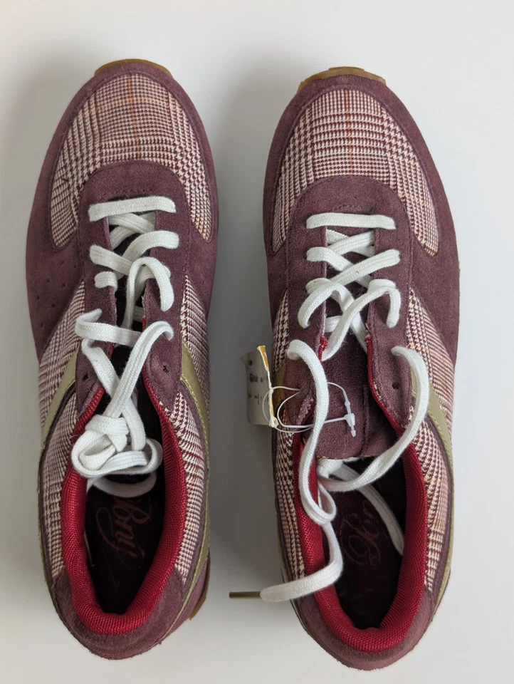 PONY Muestra Tenis Talla 7 EE. UU. / 37,5 UE Gamuza a Cuadros Parte Superior Baja Borgoña Blanco Dorado Foto 3 de 4