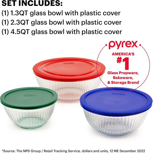 Pyrex Sculpted 3-Pack Glass Mixing Bowls Set With Libya - View #5