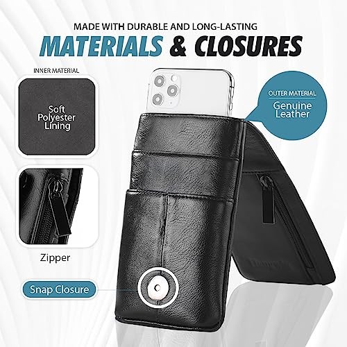 Genuine Leather Cell Phone Holster Fits for iPhone 16 Pro Max 15 Large Black - Photo 7 sur 7