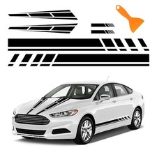 6PCS Racing Stripes for Cars - 2PCS Car Hood Decal 2 Car Side Decals Black
