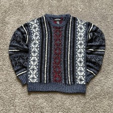 VTG 90s Expressions Geometric Pattern Knit Wool Sweater Medium/Large