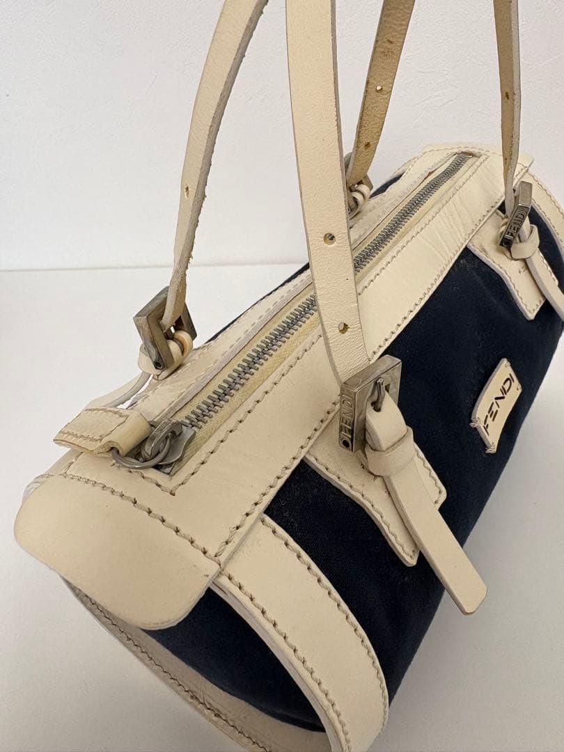 FENDI Hand Bag Tote Purse Logo Leather Navy Authentic thumbnail 16