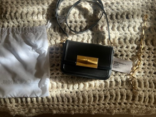 NEW AUTHENTIC JIMMY CHOO BOX CALFSKIN DIAMOND CROSSBODY BAG BLACK