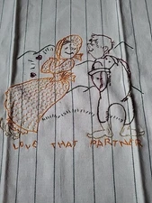 Lovely Hand embroidery cotton towel. " Love That Partner",  27"×15.5"