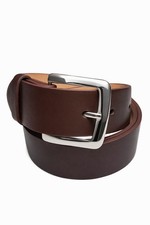 Men's Plain Brown Leather Casual Dress Belt With Silver Buckle