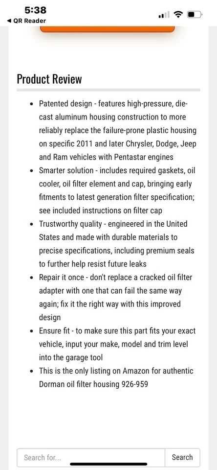 Dorman 926-959 Upgraded Aluminum Engine Oil Filter Housing W/Oil Cooler & Filter - Image 2 of 4