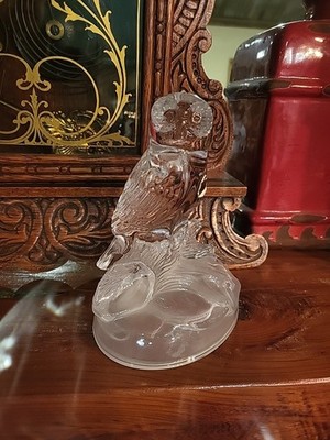 Owl Crystal Animal Figurines by Cristal d'Arques France - Glass Menagerie