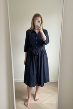 PRADA Navy Blue Pleated Midi Shirt Dress IT 46 (UK 12/14