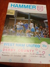West Ham United V Derby County 1982 League Cup Programme