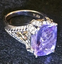 925 China Stamped: Vintage Filigree Amethyst-Gold/Sterling Silver Size 7 Ring