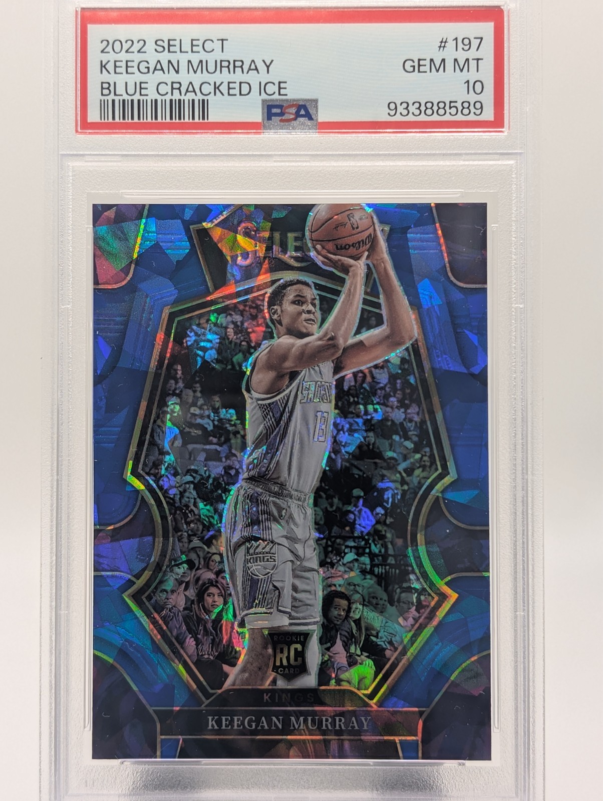2022 Panini Select 197 Keegan murray Premier Blue Cracked Ice RC PSA 10