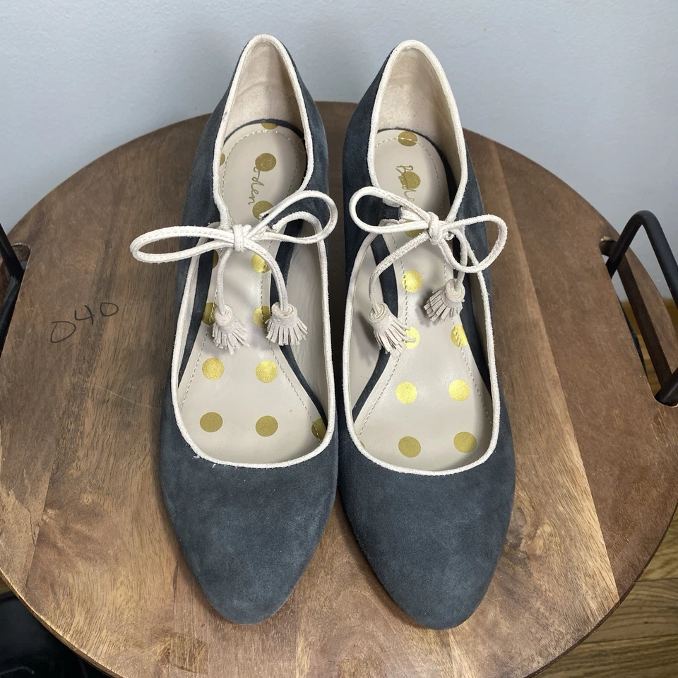 Boden Heels Shoes Women Size 42 US Size 10.5-11 Gray Suede Tassel Tie Mary Jane - Image 2 of 4