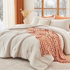 3 Piece Queen Comforter Set Beige - Soft Lightweight All Season Bedding Set