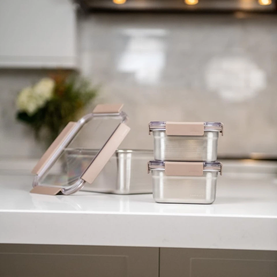 Contenedor de almacenamiento de alimentos de acero inoxidable LocknLock - hermético, a prueba de fugas, Stac... Foto 3 de 4