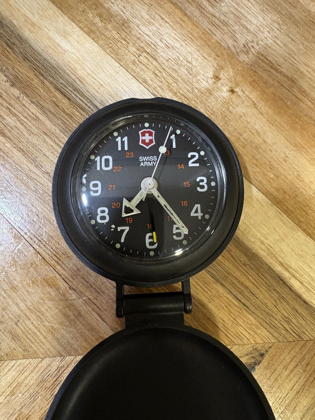 Victorinox Swiss Army Travel Alarm Clock Black Folding Case Switzerland