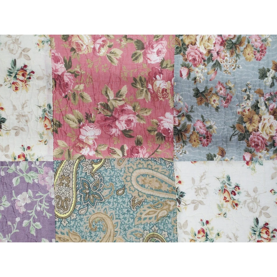 Manta Edredón Floreciente Pradera Patchwork Floral Ropa de Cama Doble Flores Paisley Foto 4 de 4