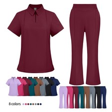 Women's Medical Scrub Set: Fashionable Stretch, Stand Collar  Flared Pants