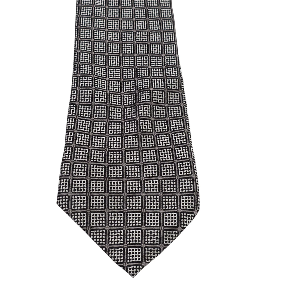 Gravata masculina Joseph & Feiss International preta prata tecido de seda Argyle Business - Imagem 2 de 4