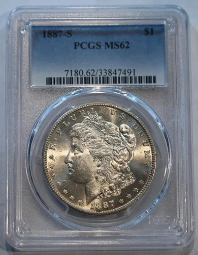 1887 S Morgan Silver Dollar  PCGS  MS62    Better date - Free Shipping!!!!