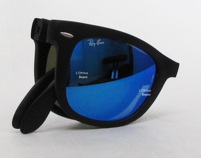 Ray Ban Mod. 4105 601S 135.3oz 50 Wayfarer Folding Black Matt Lens Mirror  Blue | eBay